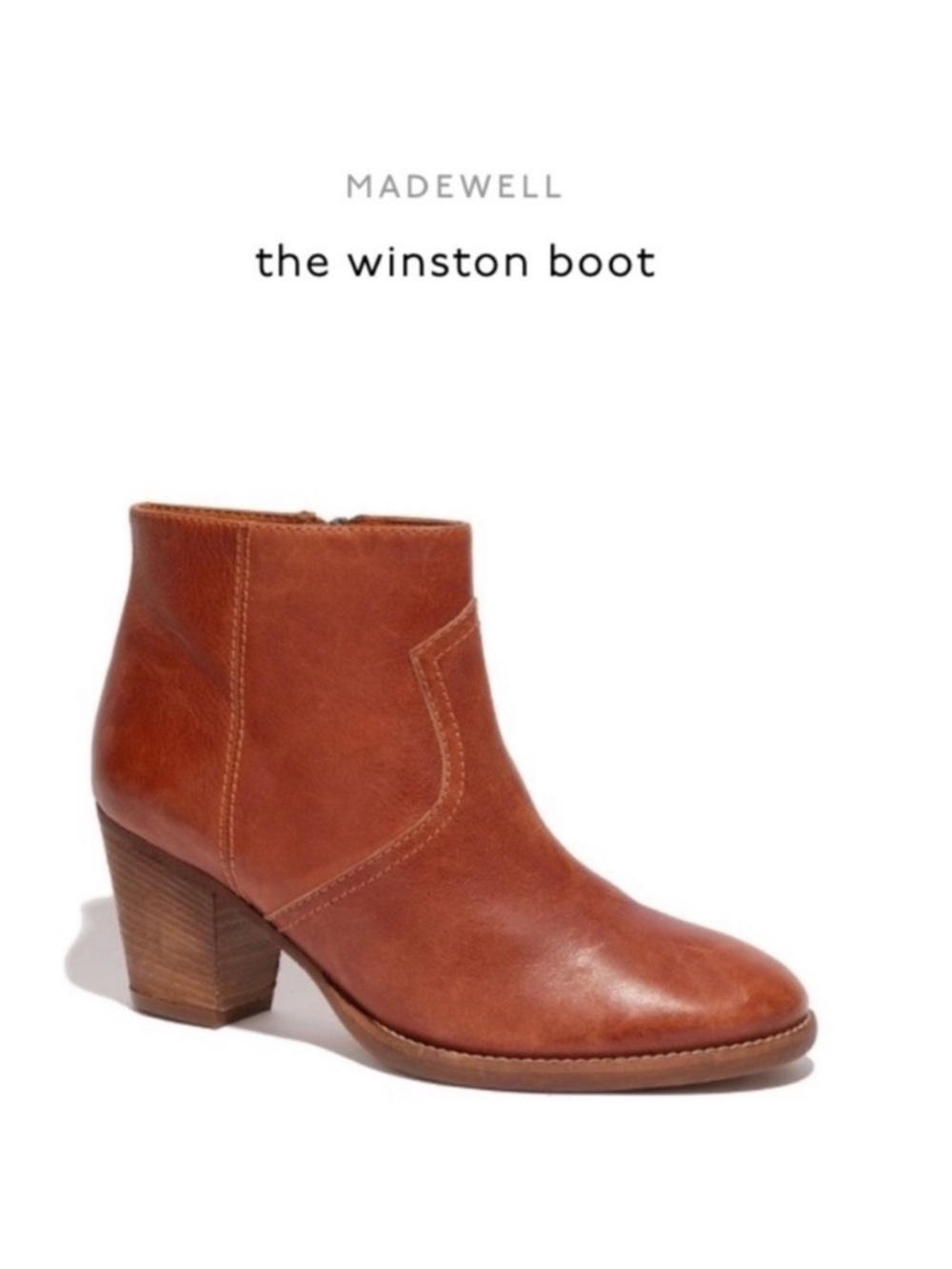 Madewell “Winston” western-style leather ankle boots in Chestnut Brown, size 9